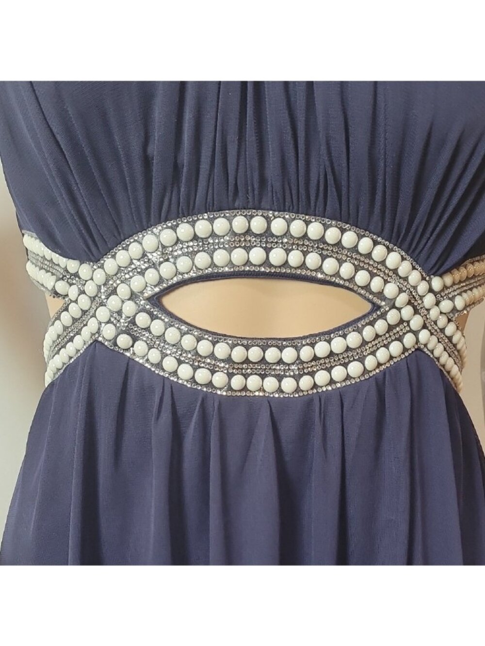 "It Girl" Blue Ruched Halter Mini Dress Glamorous Cocktail Art Deco Old Money - Picture 12 of 14